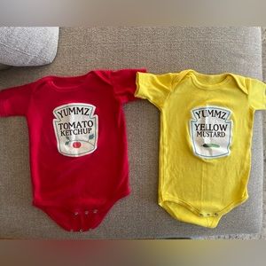 Twin babies halloween outfit ketchup and mustard